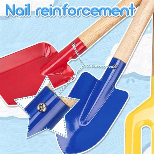 5PCS Kids Beach Toys Set  Metal with Wooden Handle Sand To
