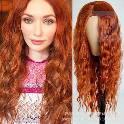 -Wig female corn beard long wig cap chemical fiber headgear