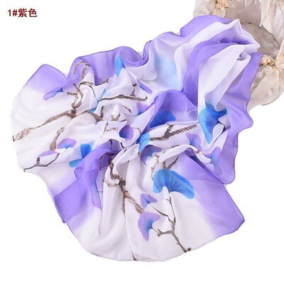 Fashionable Ginkgo Leaf Print Thin Breathable Chiffon Lady S