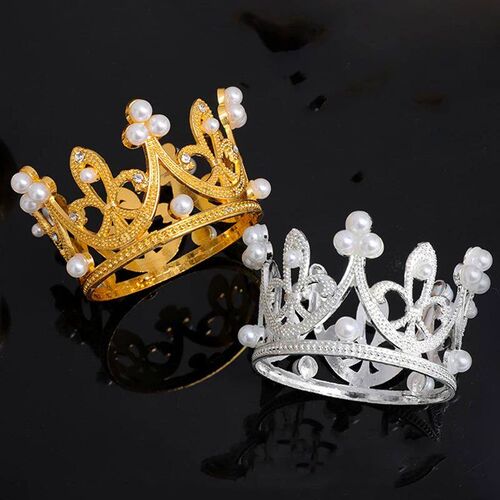 Mini Crown Cake Topper Elegant Princess Pearl Tiara Ornament