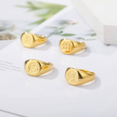 Gothic A-Z Initial Signet Rings For Women Men Wedding Statem