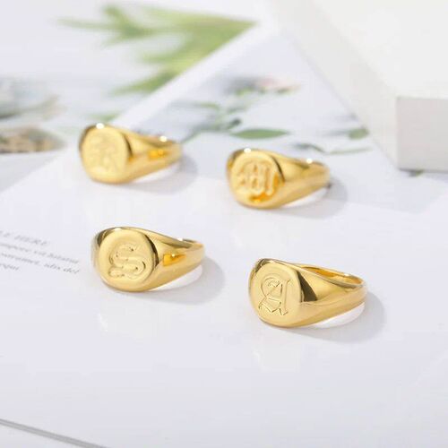 Gothic A-Z Initial Signet Rings For Women Men Wedding Statem