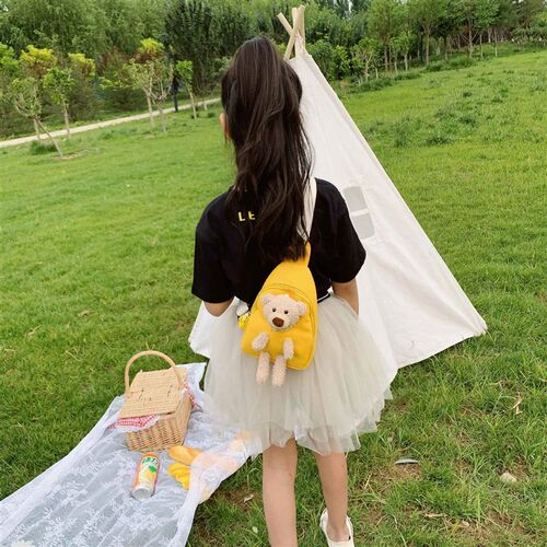 Korean Kids Chest Bag Cartoon Plush Bear Baby Crossbody Bags