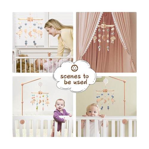 3pcs Baby Crib Mobile Rattle Toys With Music Box Wooden Bed