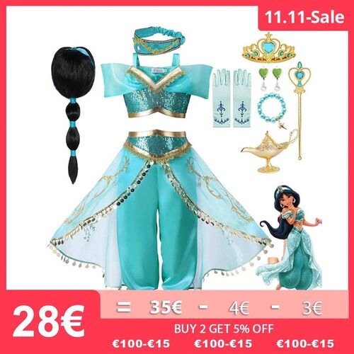 2024 Girls Jasmine Dress Aladdin Princess Magic Lamp Carniva