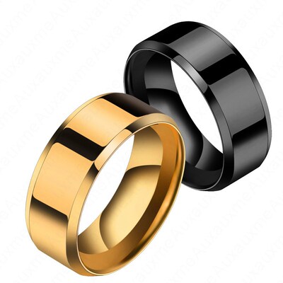 Auxauxme 8mm Black Titanium Stainless Men Ring Simple Weddin