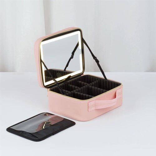 Professional Makeup Case With Lights & Full Screen Mirror, C