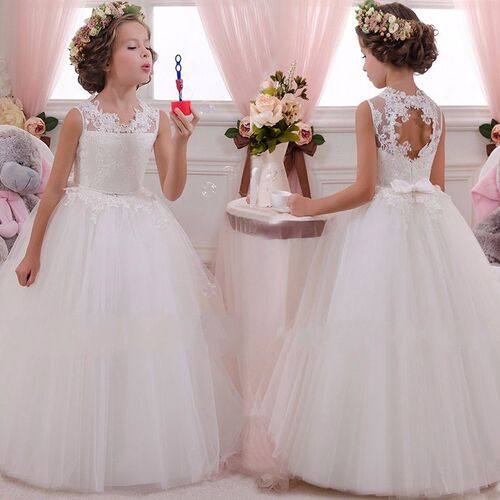 2021 Girl Party Dress Elegant White Bridesmaid Princess Dres