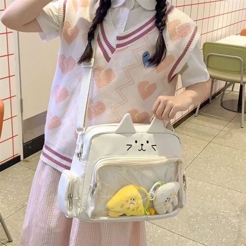 Creative Zipper Bag Kawaii Cat Itabag Cotton Doll Bag Nylon