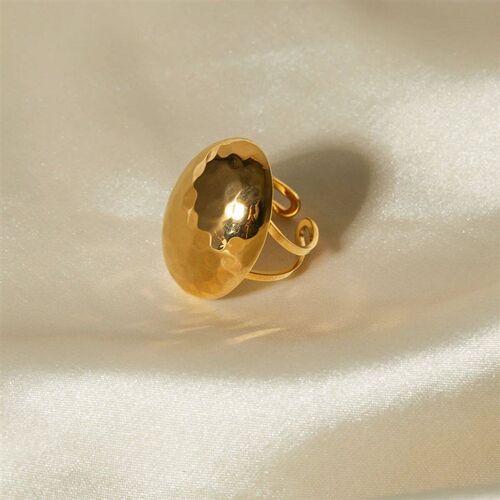 Uworld Minimalist Hammered Oval Double Open Ring Stainless
