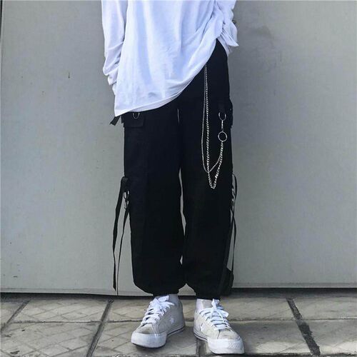 HOUZHOU Techwear Pant Sets Men Punk 3 Piece Outfits Black Ca
