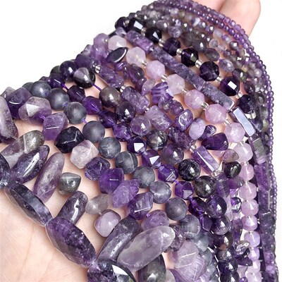 Natural Amethysts Purple Crystal Quartz Round Faceted Matte