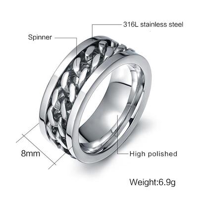 Vnox 8mm Rotatable Chain Ring For Men Women Stainless Steel