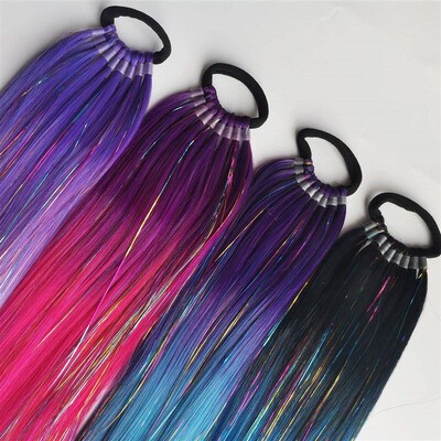 Purple Red Pink Tel Ponytail Extension with Elastic Hair Tie
