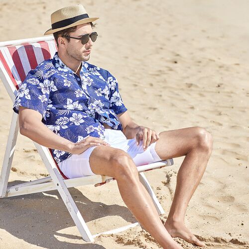 Fashion Mens Hawaiian Shirt Male Casual Colorful Printed Bea