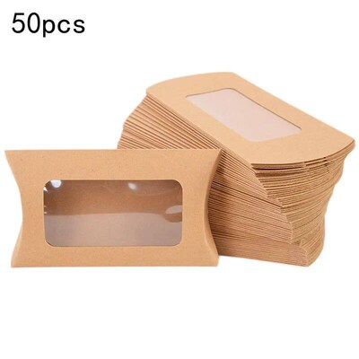 50pcs Pillow Shape Cookie Candy Box Wedding Christmas Kraft