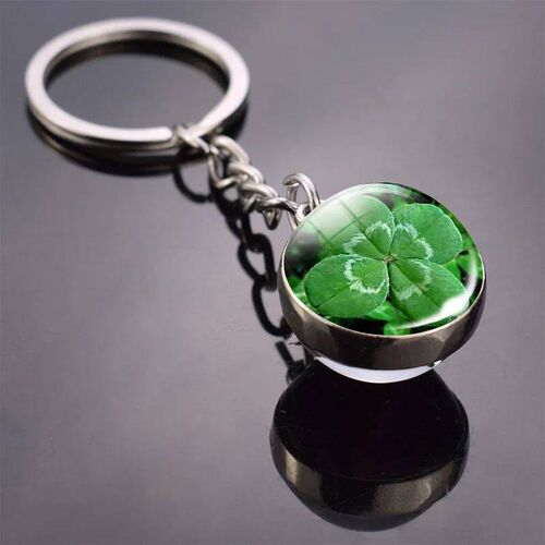 Clover Keychain Four Leaf Clover Glass Ball Double Side Pend