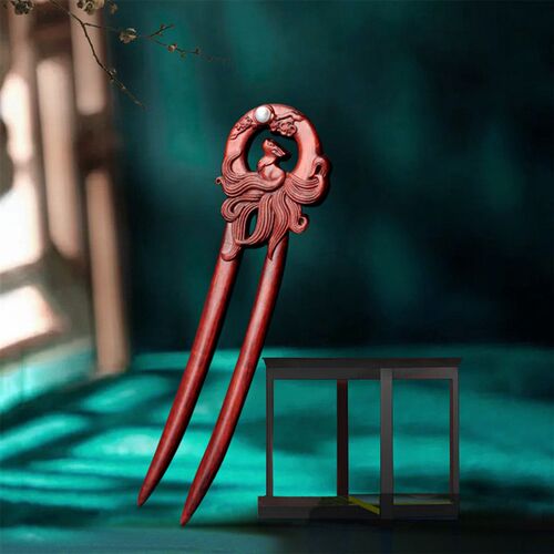 Chinese U-shaped Hair  Red Wooden Pearl Hairpin Chopstick Vi