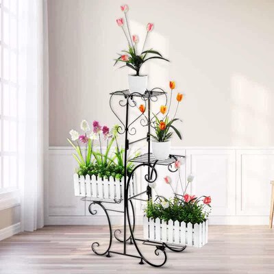 4 Tier Metal Plant Stand Holder Flower Pot Holder Shelves Di