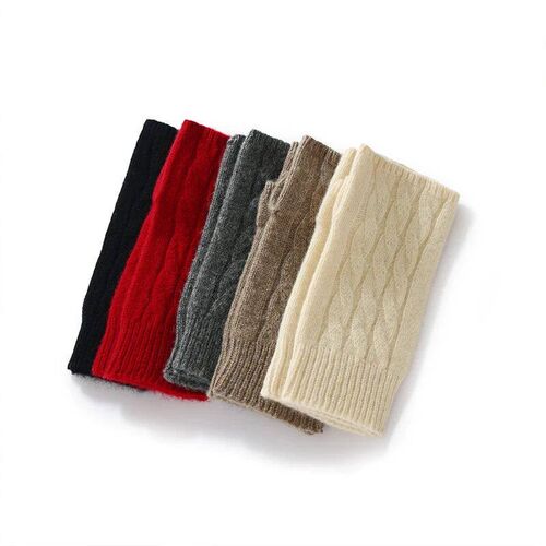 Winter Wool Twisted Short Fingerless Gloves For Women Solid