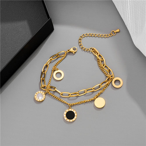Stainless Steel Layered Golden Pendant Bracelet For Women Re