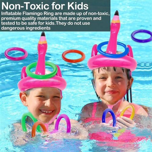 5Pcs Inflatable Flamingo Pool Toys Ring Toss Pool Game Rabbi