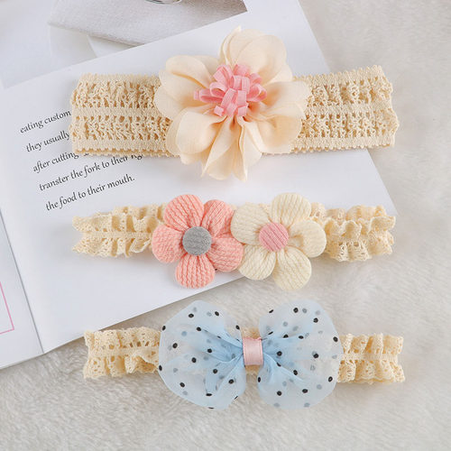 3Pcs/Set Flower Baby Girl Headband Lace Bow Crown Newborn To
