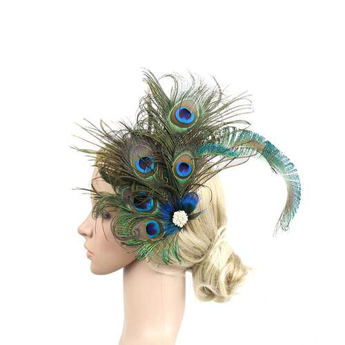 Women Peacock Feather Fascinator Clip Ladies Day Races Weddi