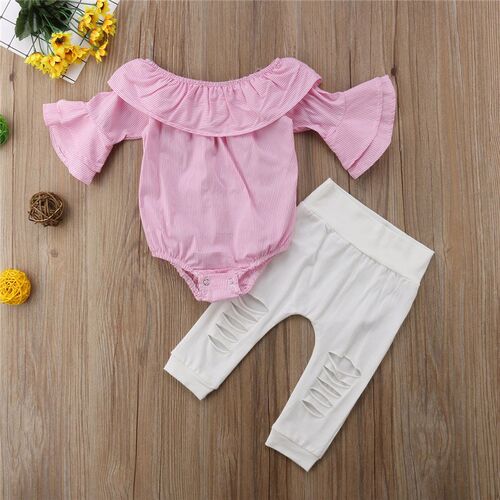 2PCS Baby Girls Clothing Set Girls Off Shoulder Romper +Whit