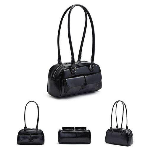 New womens bag fashion niche oil wax leather bowling bag mu