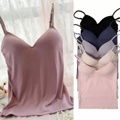 Women Padded Bra Spaghetti Strap V Neck Vest Cami Tank ops S