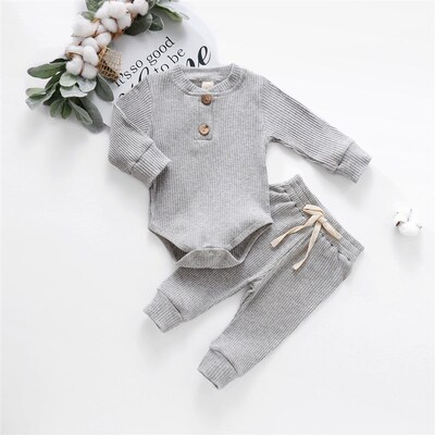 Infant Newborn Baby Girl Boy Spring Autumn Ribbed/Plaid Soli