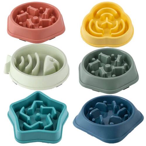 Pet Cat Dog Slow Food Bowl Fat Help Healthy Round Anti-choki