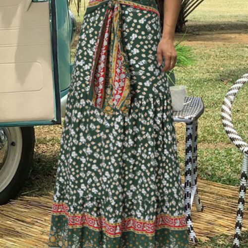 Casual Loose Bandage Long Jupes Fashion Floral Print Skirt 2