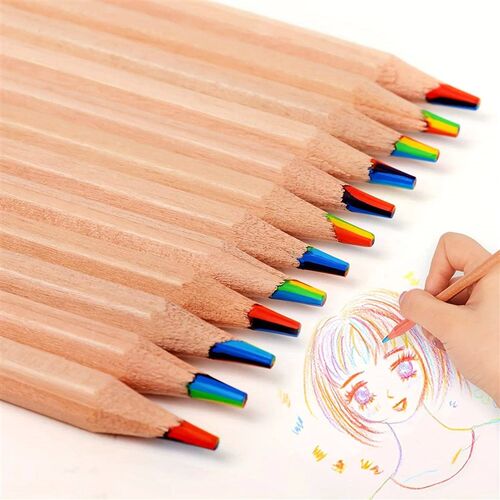 12pcs Colorful Black Wooden Pencils, 7 in 1 Rainbow Colors.