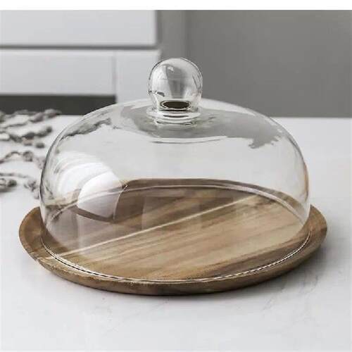Wooden Cake Plate Dustproof Transparent Glass Cover Fruit