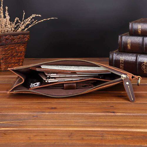 Crazy Horse Leather Mens Bag Vintage Mens Clutch Bag Toe L