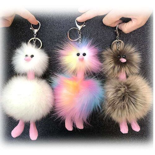 New colorful fur ball key chain plush ostrich hanging plush