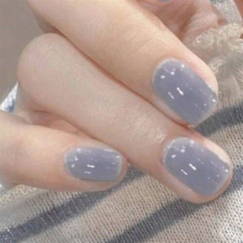 Solid Color Gray-Blue Press-on Nails Full Cover Natural