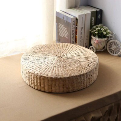 Tatami Cushion Meditation Cushion Round Straw Pouf Hand Wove
