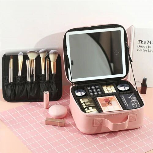 Makeup Bag with Mirror and Light Large Travel Train Case Cos