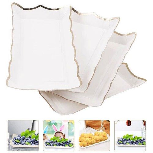 4 Pcs Trays Square Paper Lace Plate Party Serving and