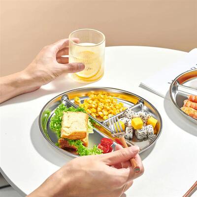 304 Stainless Steel Round Divided Dinner Plate 3 Compartment