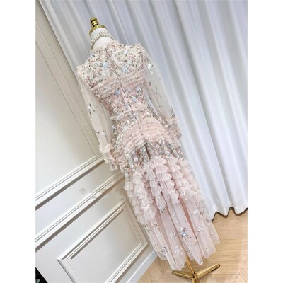 Summer Autumn Fashion Flower Embroidery Lace Prom Evening Dr