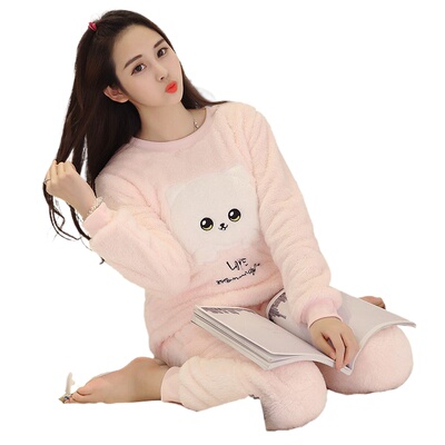 New 2021 Autumn Winter Warm Flannel Women Pyjamas Sets Thick