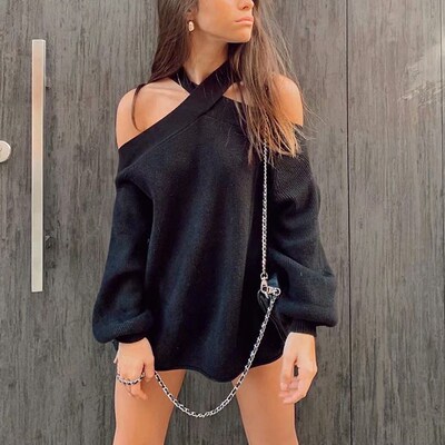 Oversize women cross halter sweaters 2021 spring fashion lad