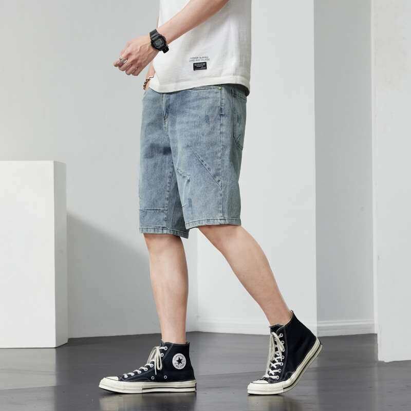 Summer New Thin Half Denim Shorts Mens Loose Rearing Straig - 实物图