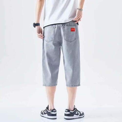 Summer light blue denim shorts cropped pants mens 7 breeche