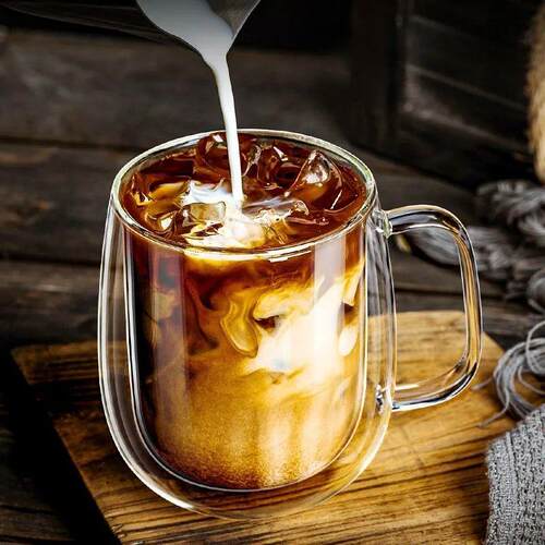 1pc Double Wall Glass Coffee Cup with Handle Insulated Glass
