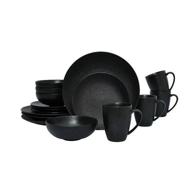 ceramic black plates bowl dinnerware Set of 4 set of 16件套